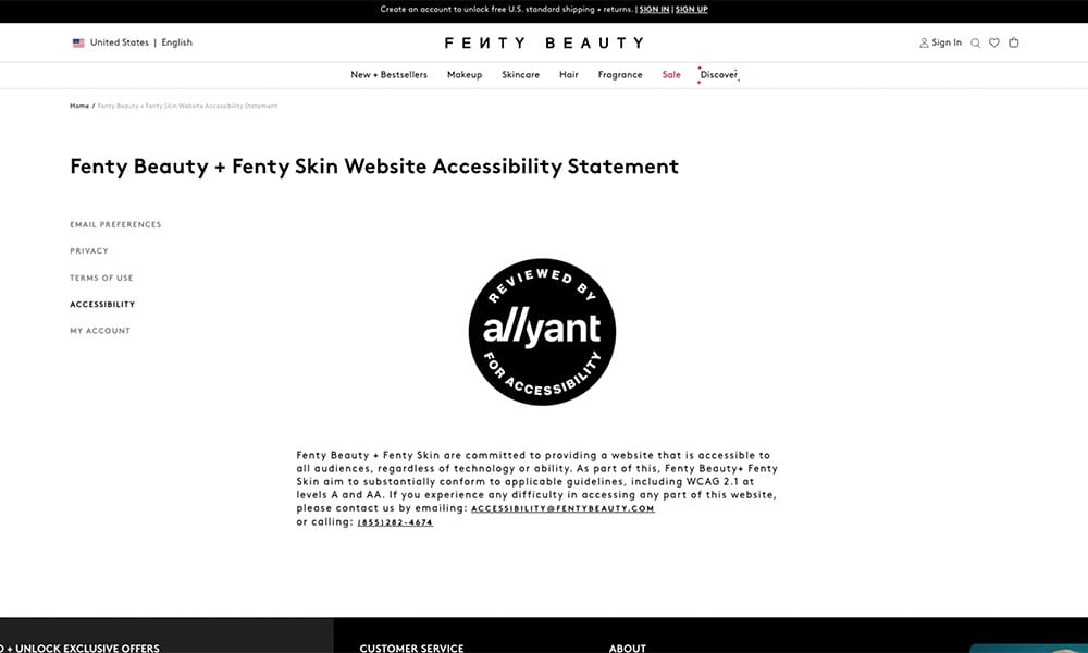 Fenty Beauty + Fenty Skin Website Accessibility Statement