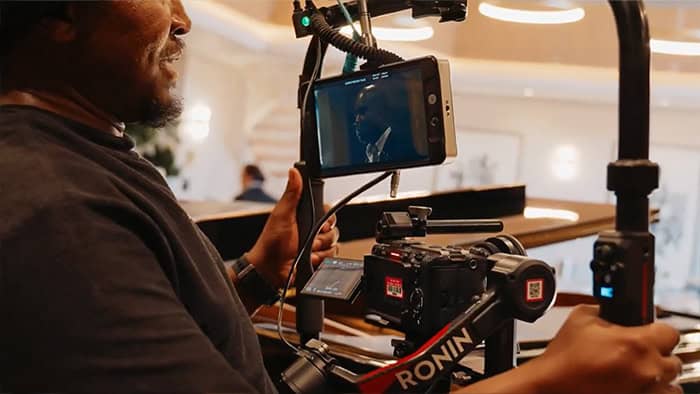 High-quality TV commercial filming process with professional camera equipment.
