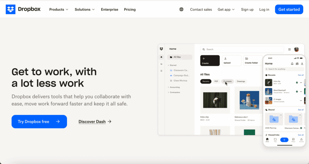 dropbox home page