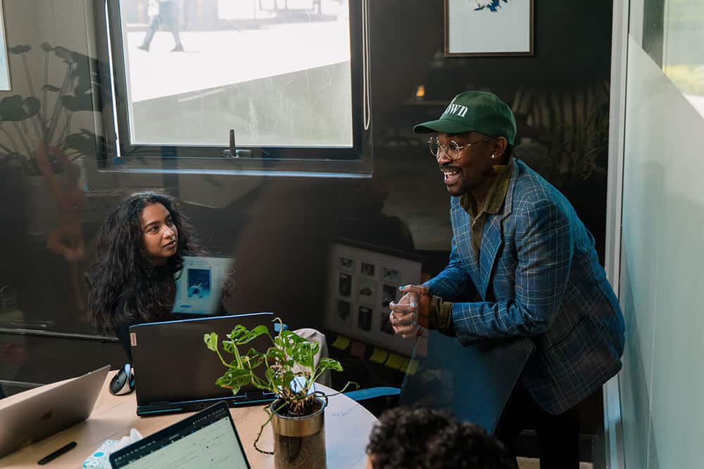 team member in meeting